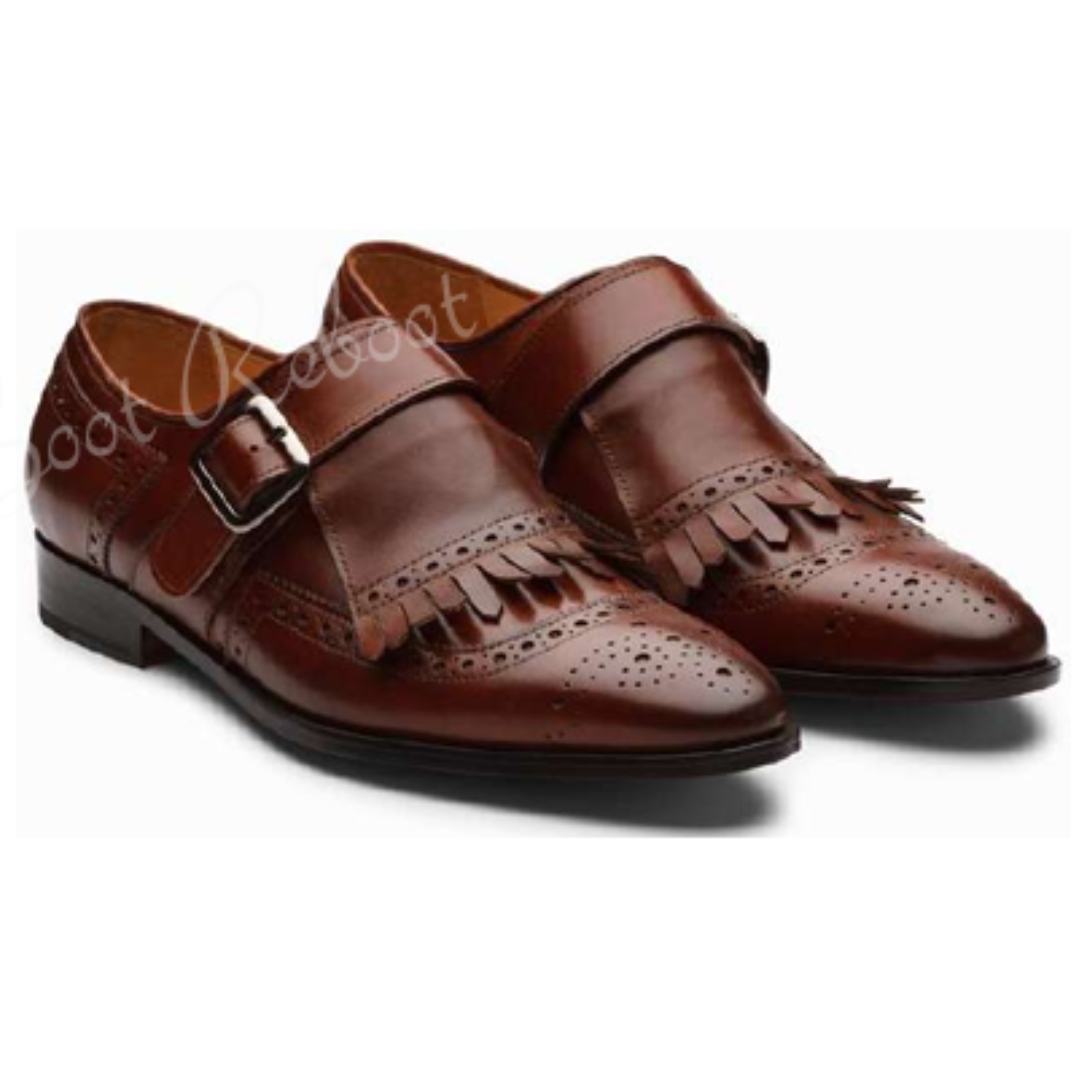 Leather Fringe Monk Slipons Shoes